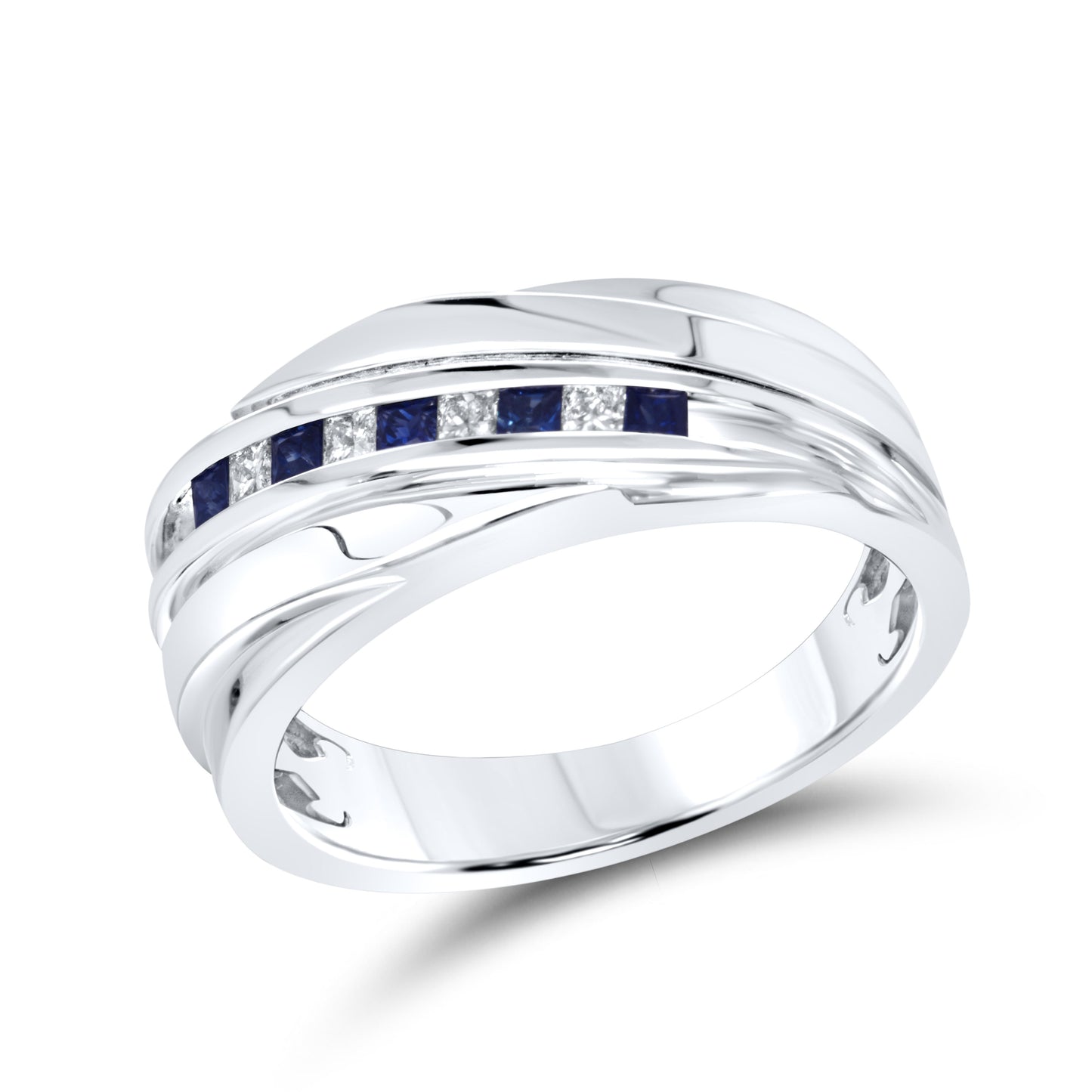 14k White Gold 0.15 CTW Diamond 0.23 CTW Natural Sapphire Men’s Band