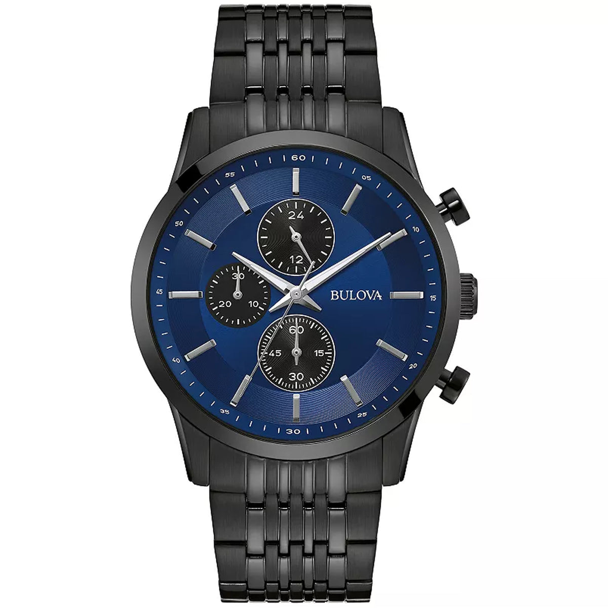 Bulova Men`s Quartz Chronograph Calendar Black Stainless Steel Watch 42MM
