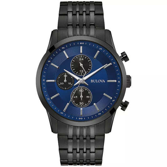 Bulova Men`s Quartz Chronograph Calendar Black Stainless Steel Watch 42MM