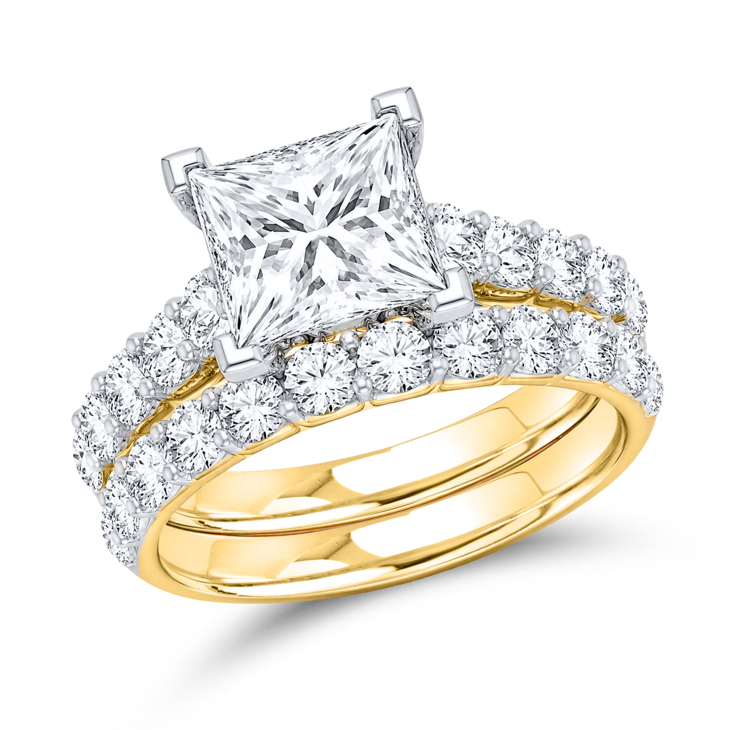 14kt yellow gold 5.00ctw princess cut lab diamond ring set