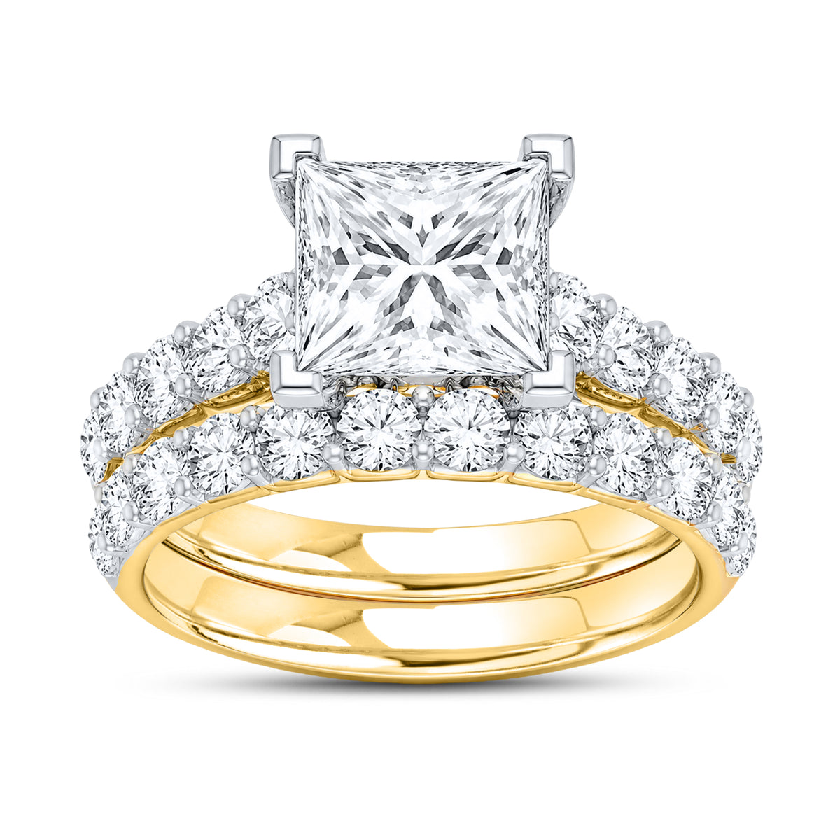 14kt yellow gold 5.00ctw princess cut lab diamond ring set