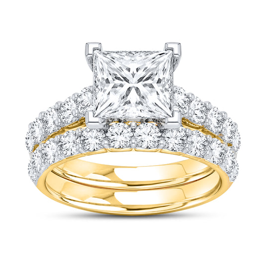 14kt yellow gold 5.00ctw princess cut lab diamond ring set