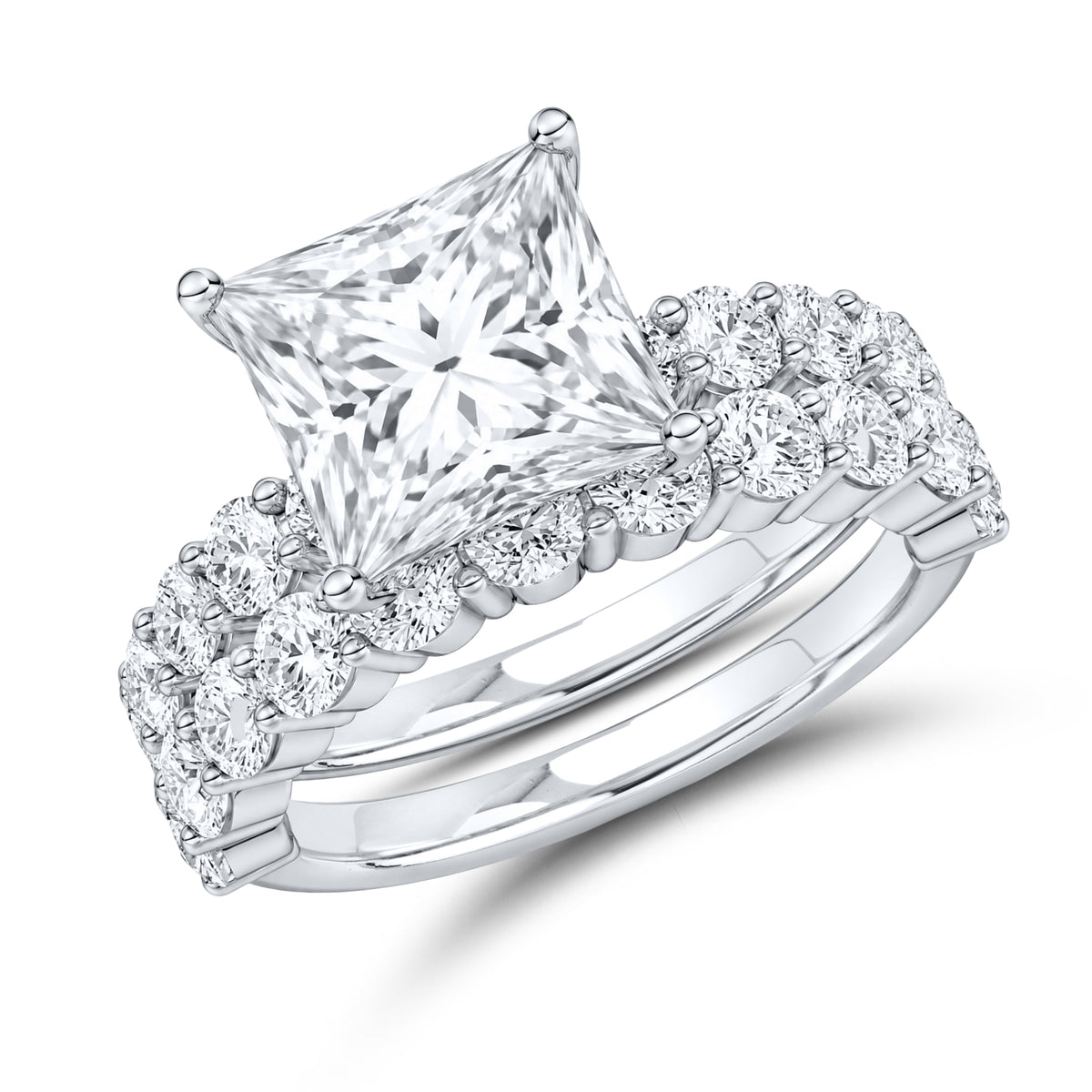 14k white gold 4.00 ctw princess cut lab diamond ring set