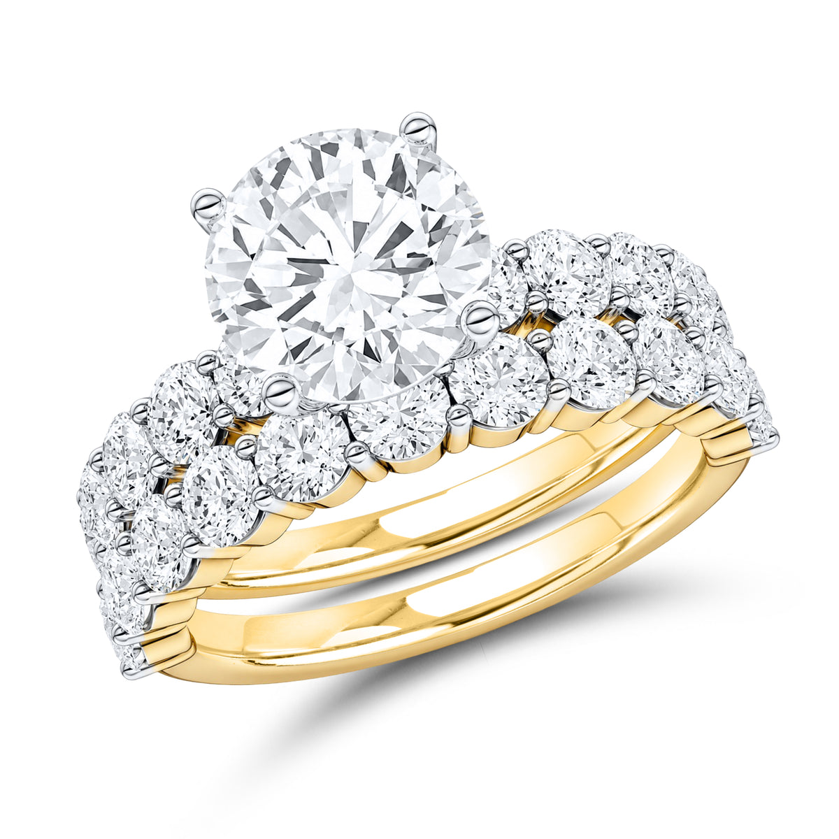 14kt yellow gold 4.00ctw round lab diamond ring set