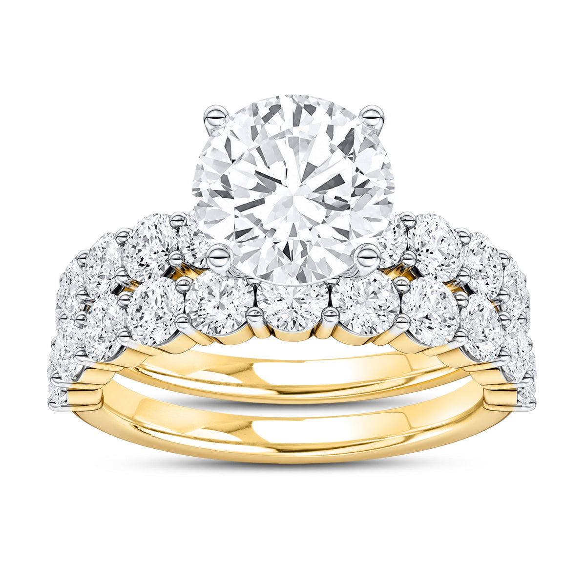 14kt yellow gold 4.00ctw round lab diamond ring set