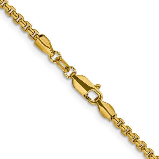 14KT Yellow Gold 2.4mm Semi-Solid D/C Round Box Chain