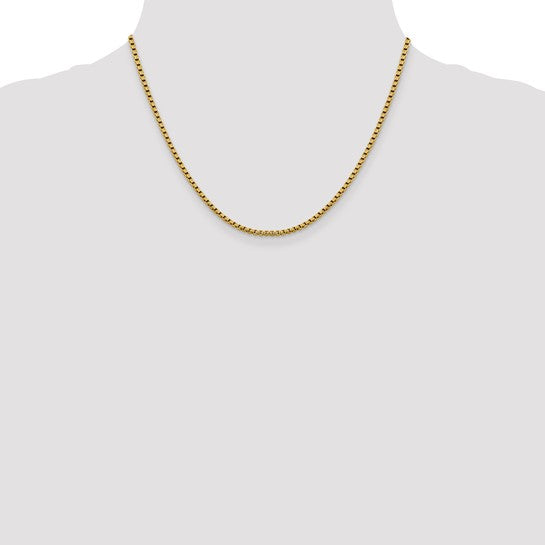 14KT Yellow Gold 2.4mm Semi-Solid D/C Round Box Chain