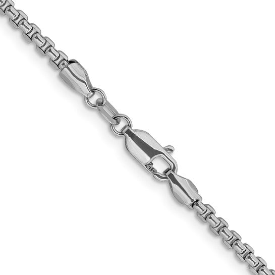 14kt White Gold 2.4mm Semi-Solid D/C Round Box Chain