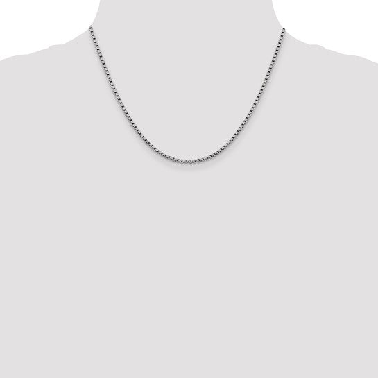 14kt White Gold 2.4mm Semi-Solid D/C Round Box Chain