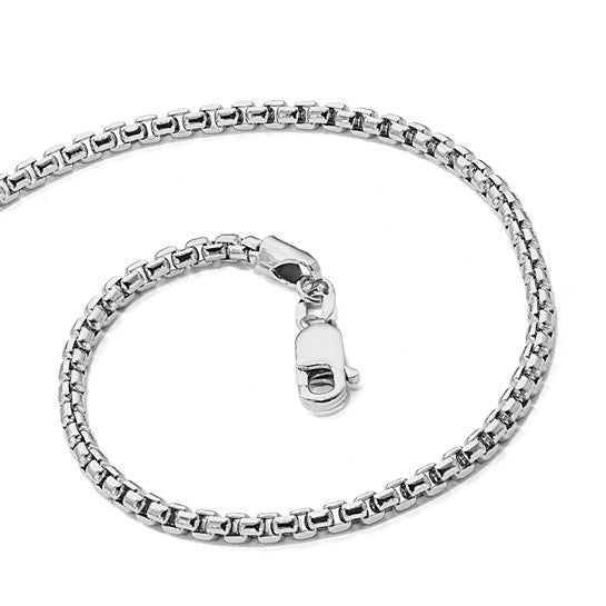 14kt White Gold 2.4mm Semi-Solid D/C Round Box Chain