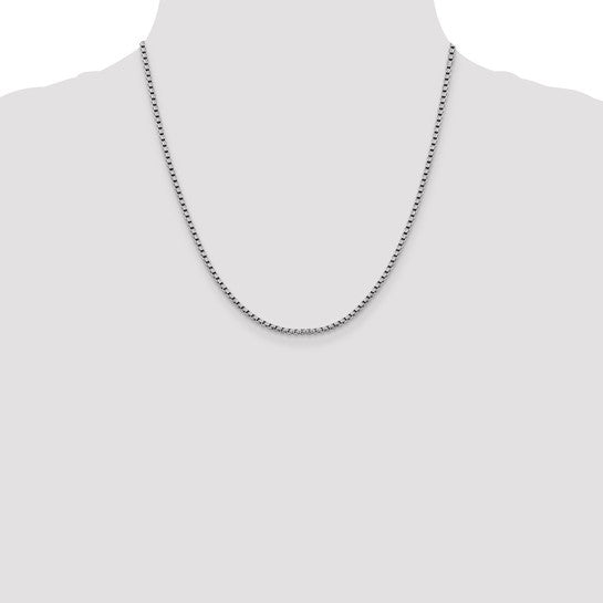 14KT White Gold 2.4mm Semi-Solid D/C Round Box Chain