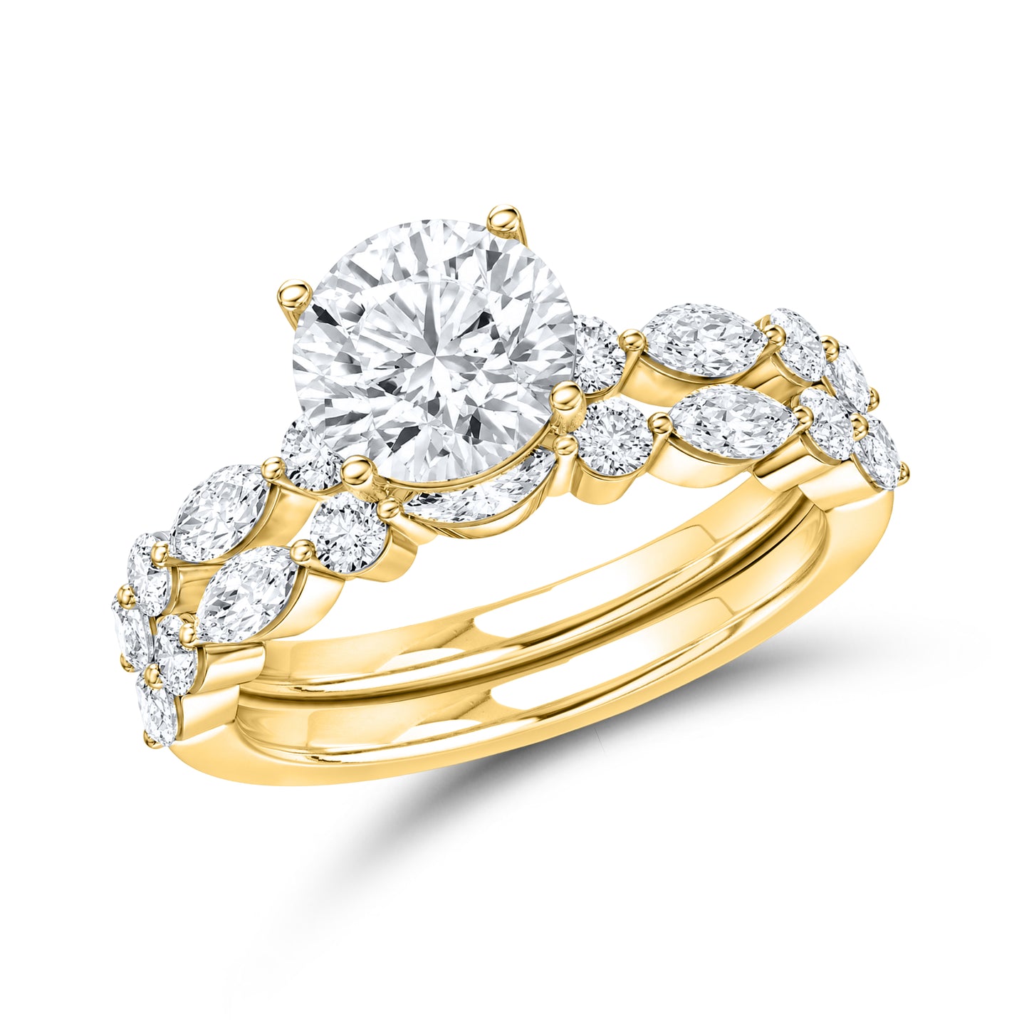 14kt yellow gold 2.50 ctw Round lab diamond ring set