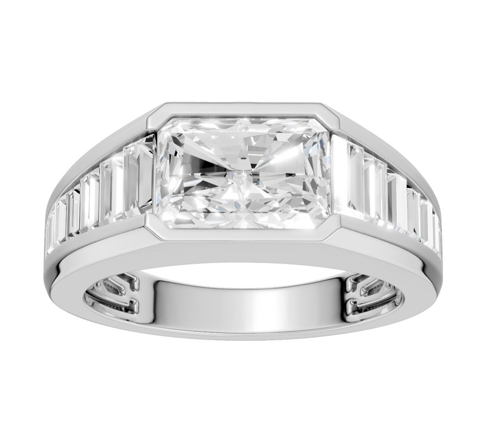 14KT WHITE GOLD 3.75 CTW RADIANT LAB DIAMOND MENS RING