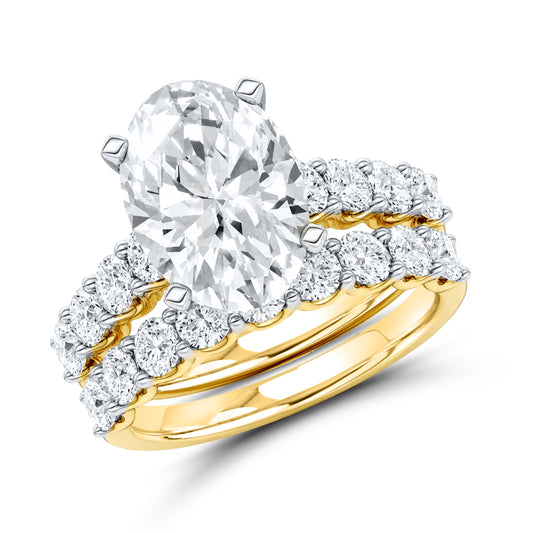 14k yellow gold 6.00 CTW Oval Shape Lab diamond Bridal ring set