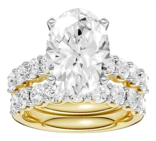 14k yellow gold 6.00 CTW Oval Shape Lab diamond Bridal ring set