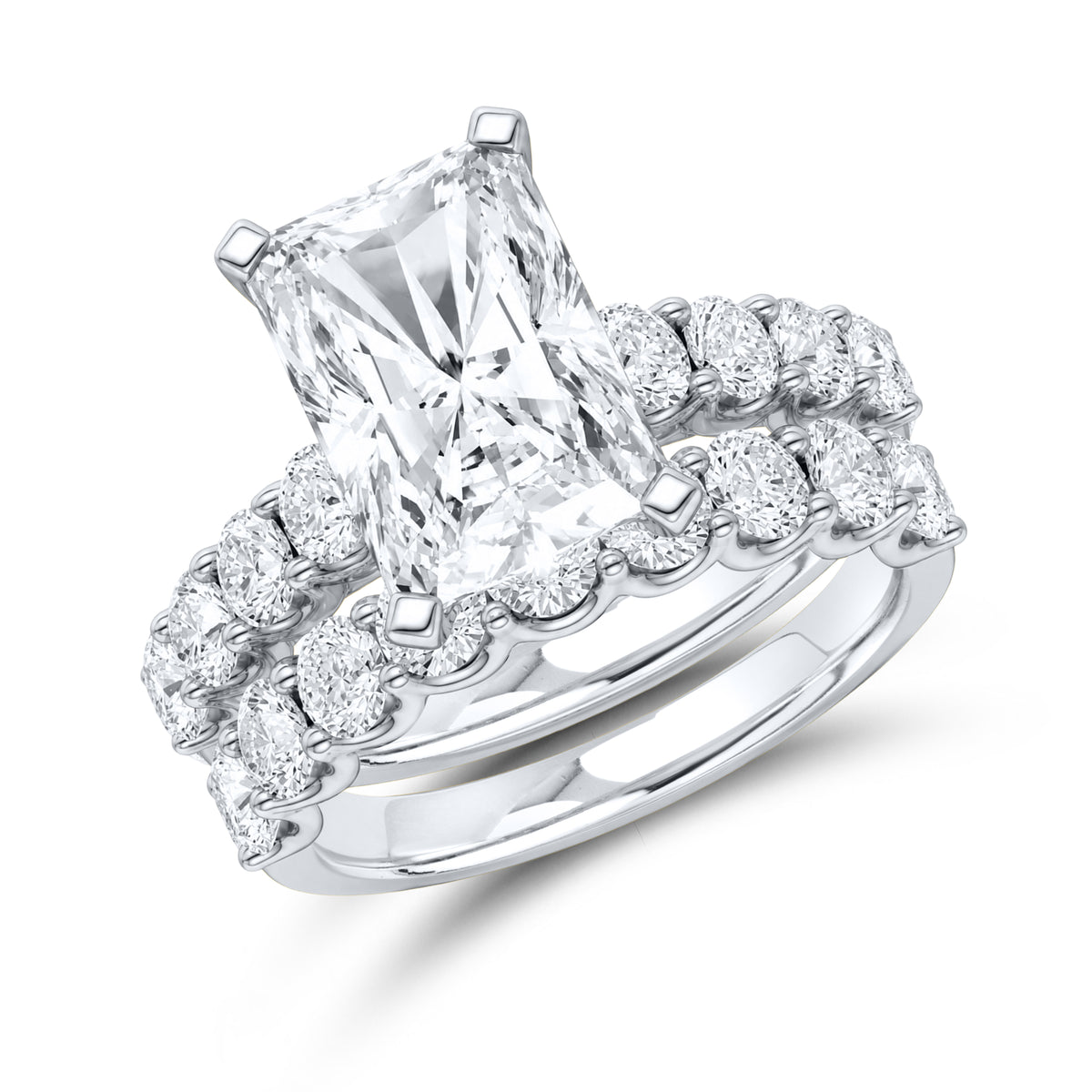 14kt white gold 6.00ctw radiant lab diamond ring set