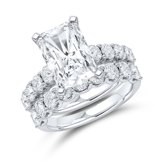 14kt white gold 6.00ctw radiant lab diamond ring set