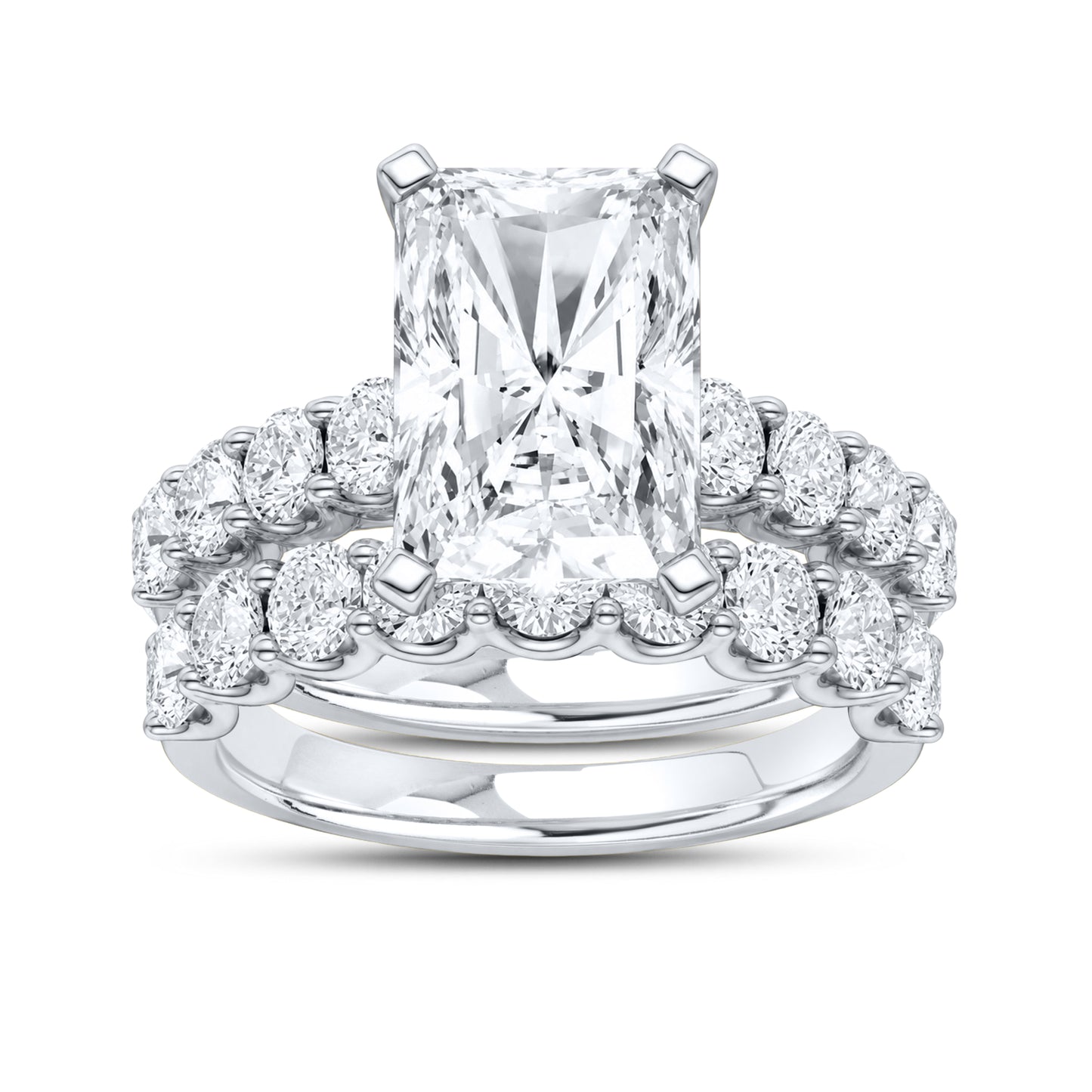 14kt white gold 6.00ctw radiant lab diamond ring set