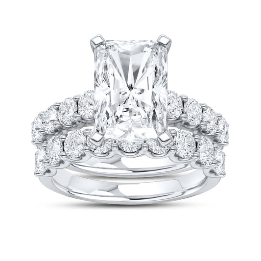 14kt white gold 6.00ctw radiant lab diamond ring set