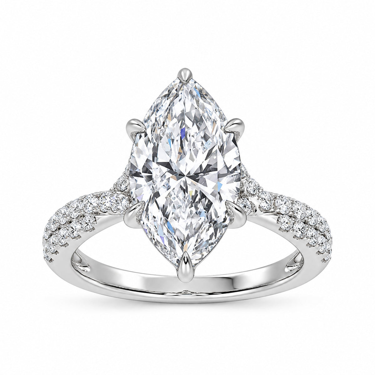 14KT WHITE GOLD 4.33 CTW MARQUISE SHAPE LAB DIAMOND RING