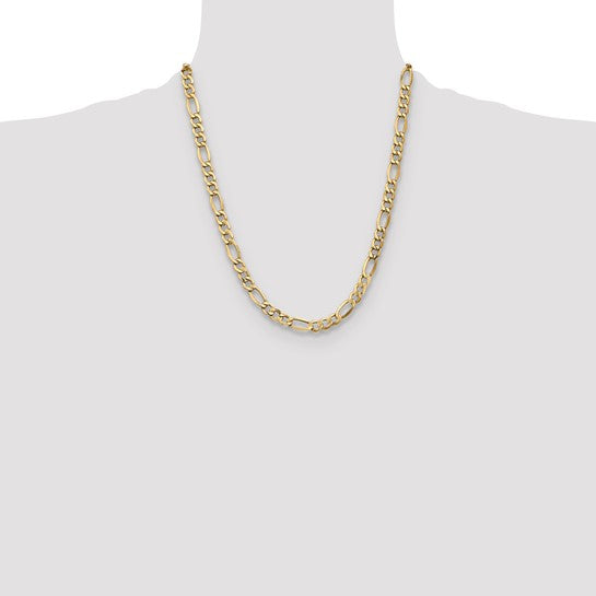 10KT Yellow Gold 7.3mm Semi-Solid Figaro Chain