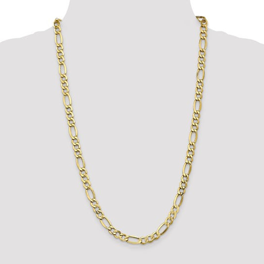 10KT Yellow Gold 7.3mm Semi-Solid Figaro Chain
