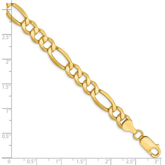 10KT Yellow Gold 7.3mm Semi-Solid Figaro Chain