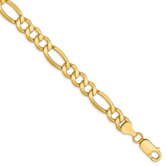 10KT Yellow Gold 7.3mm Semi-Solid Figaro Chain