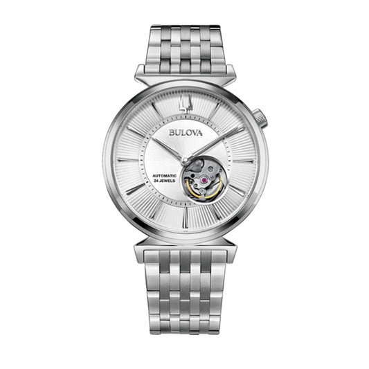 Bulova Men's Regatta Slim Analog Watch with Opened Mechanical Window Set in Stainless Steel