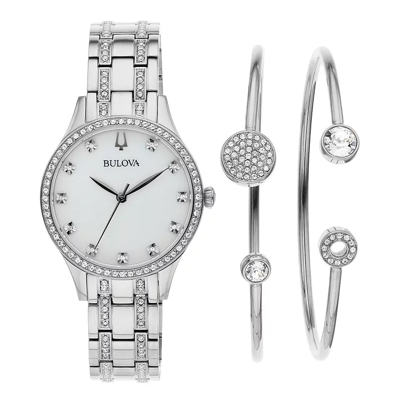 Bulova Women's Crystal Watch & Bracelet Set