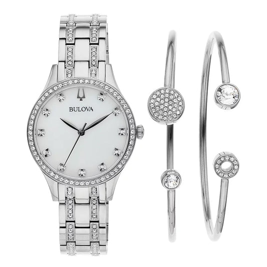 Bulova Women's Crystal Watch & Bracelet Set