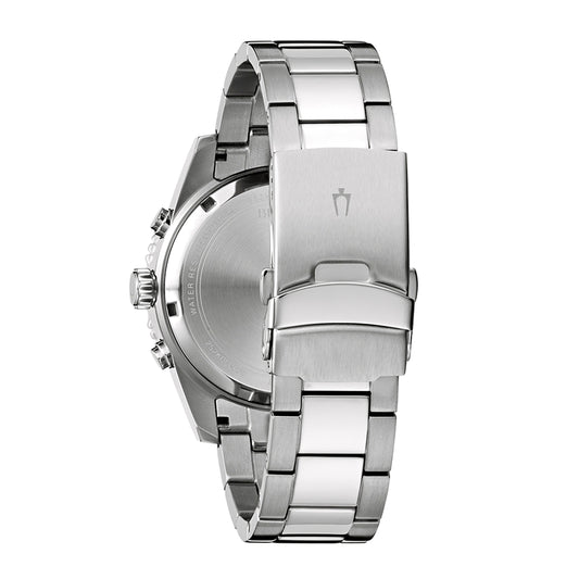Bulova Men's Apollo Chronograph Quartz Stainless Steel Watch with Black Dial