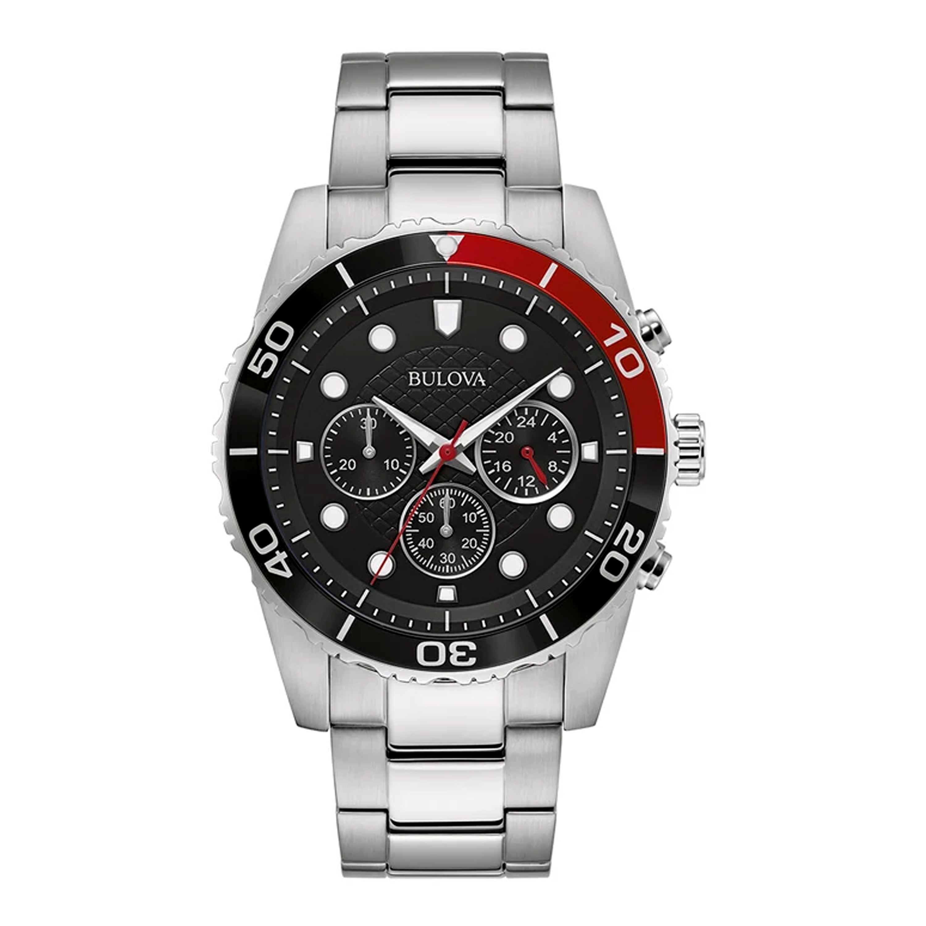 Bulova Men's Apollo Chronograph Quartz Stainless Steel Watch with Black Dial