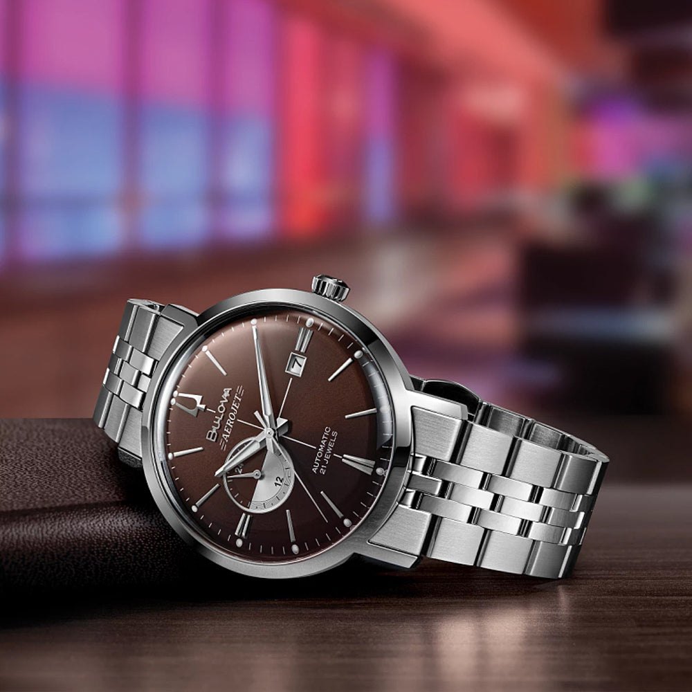 Bulova 96B375 Aerojet Automatic Watch – Men’s Brown Dial, Stainless Steel