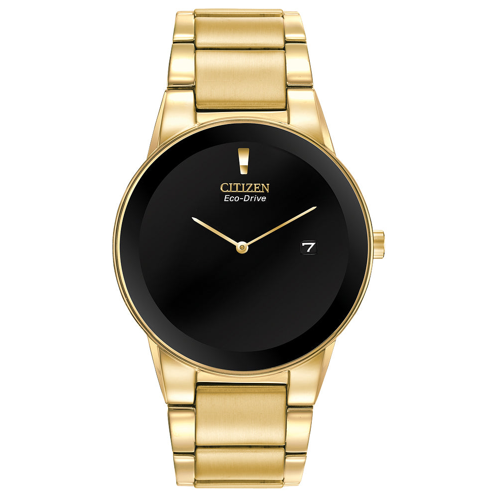 Citizen Eco-Drive Axiom Gold Tone Black Dial Watch 40mm