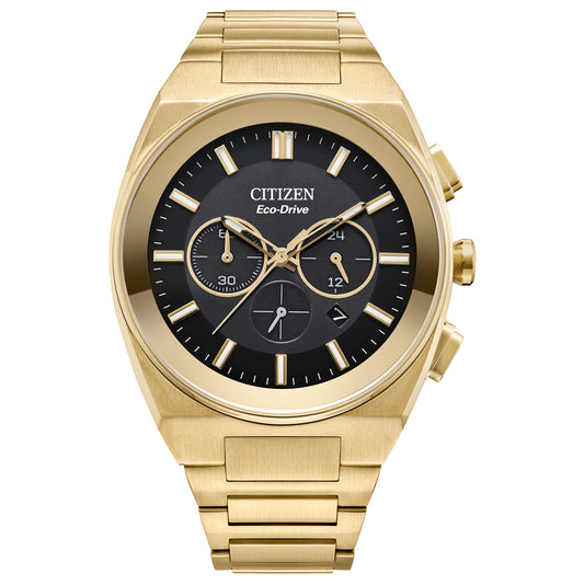 Men's Citizen Eco-Drive® Axiom Chronograph Gold-Tone Watch with Black Dial