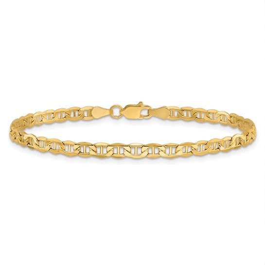 14KT Yellow Gold 7 inch 3.2mm Semi-Solid Anchor with Lobster Clasp Bracelet