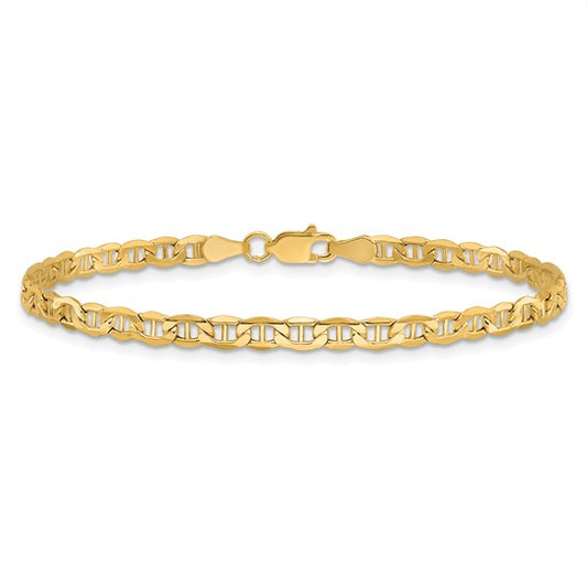 14KT Yellow Gold 7 inch 3.2mm Semi-Solid Anchor with Lobster Clasp Bracelet