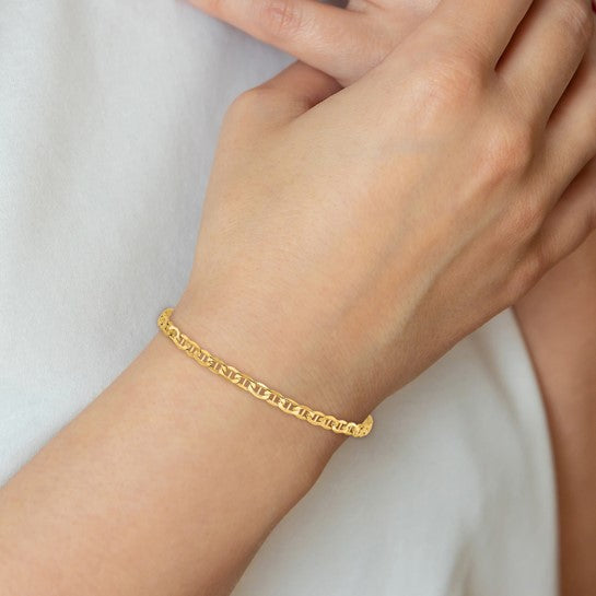 14KT Yellow Gold 7 inch 3.2mm Semi-Solid Anchor with Lobster Clasp Bracelet