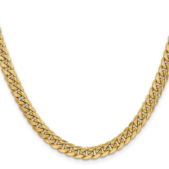 14kt Yellow Gold 28 inch 6mm Semi-Solid Miami Cuban with Lobster Clasp Chain