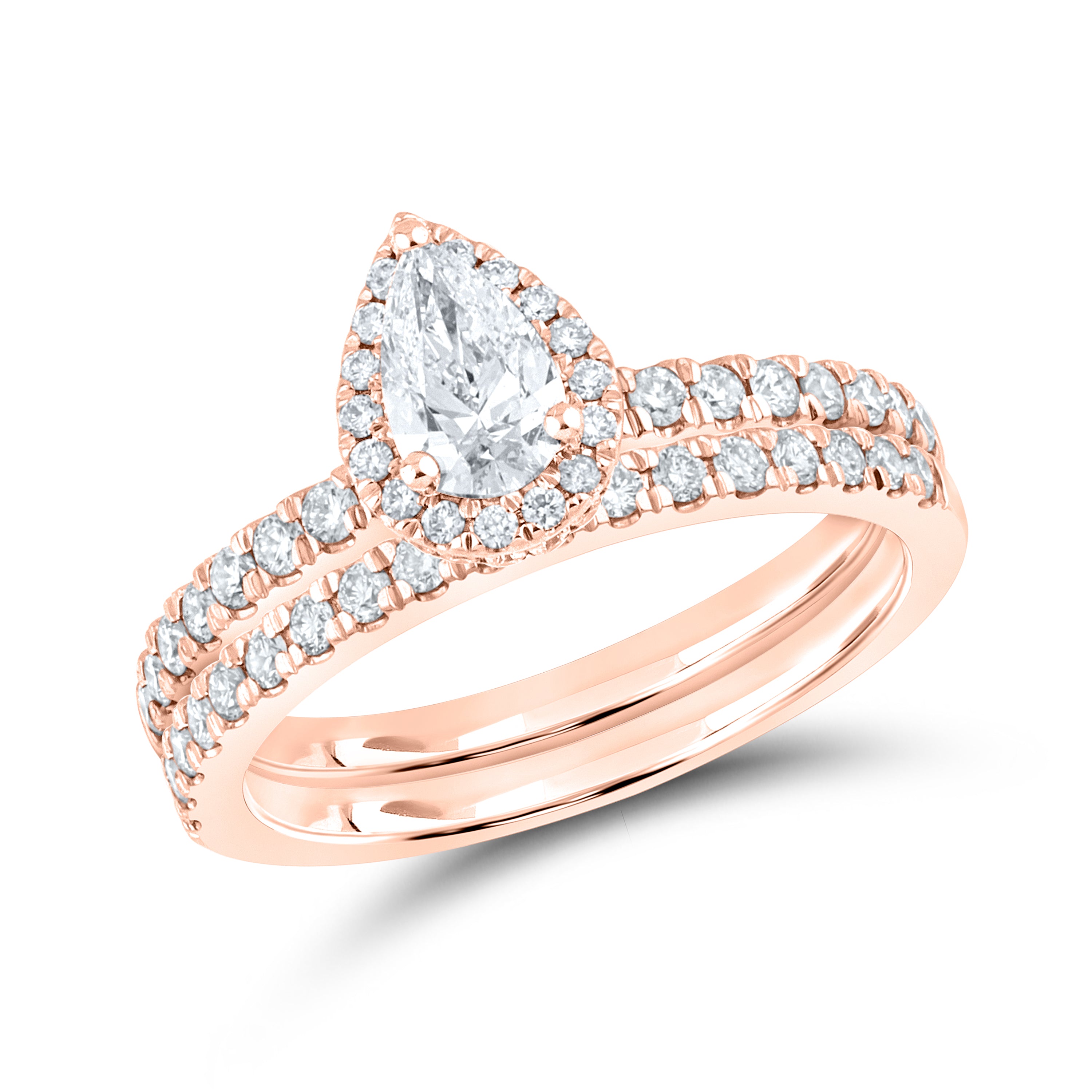 10KT ROSE GOLD 1.15 CTW PEAR SHAPE DIAMOND BRIDAL RING SET