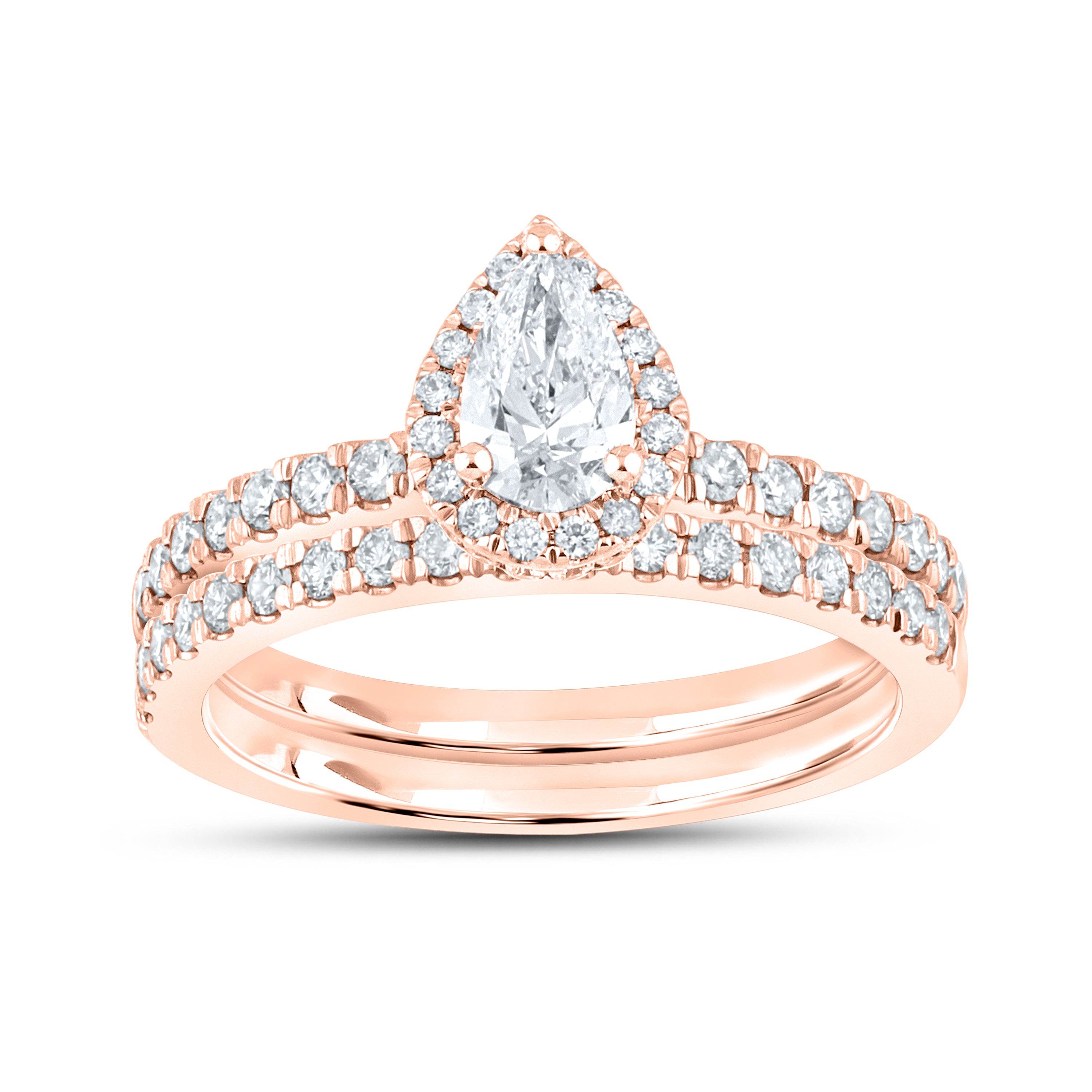 10KT ROSE GOLD 1.15 CTW PEAR SHAPE DIAMOND BRIDAL RING SET