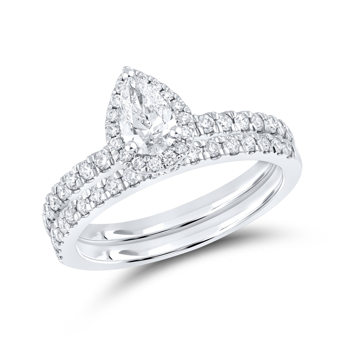 10KT WHITE GOLD 1.14 CTW PEAR SHAPE DIAMOND BRIDAL RING SET