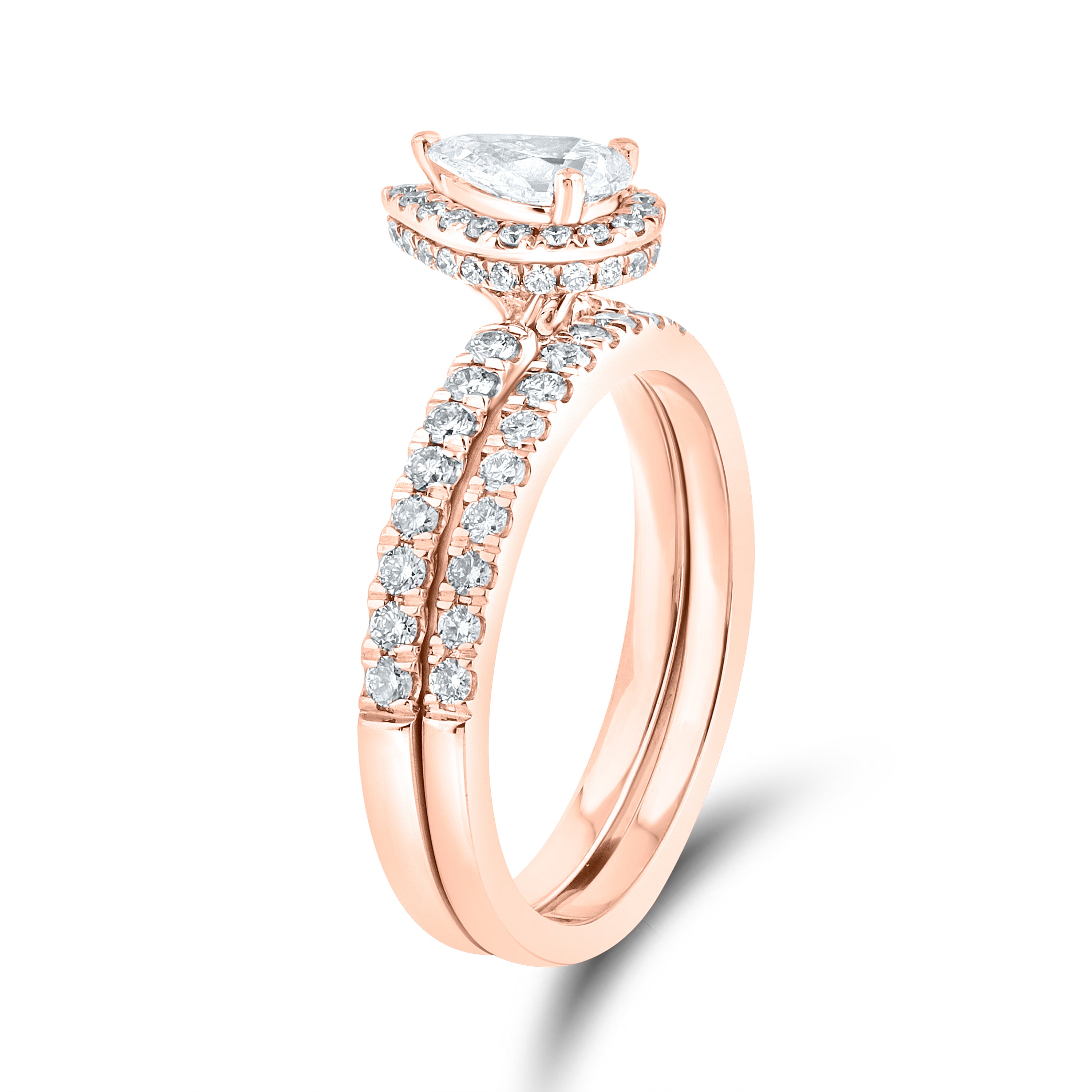 10KT ROSE GOLD 1.15 CTW PEAR SHAPE DIAMOND BRIDAL RING SET