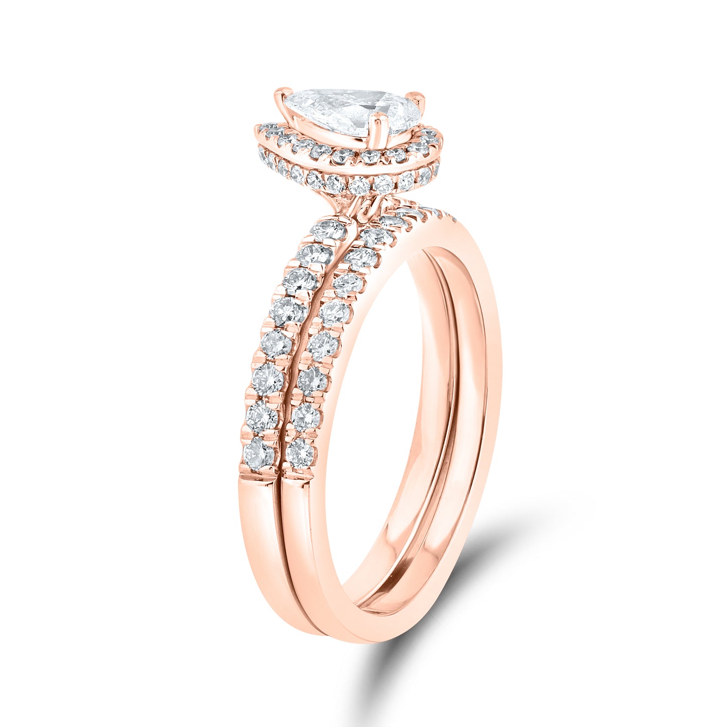 10KT ROSE GOLD 1.15 CTW PEAR SHAPE DIAMOND BRIDAL RING SET