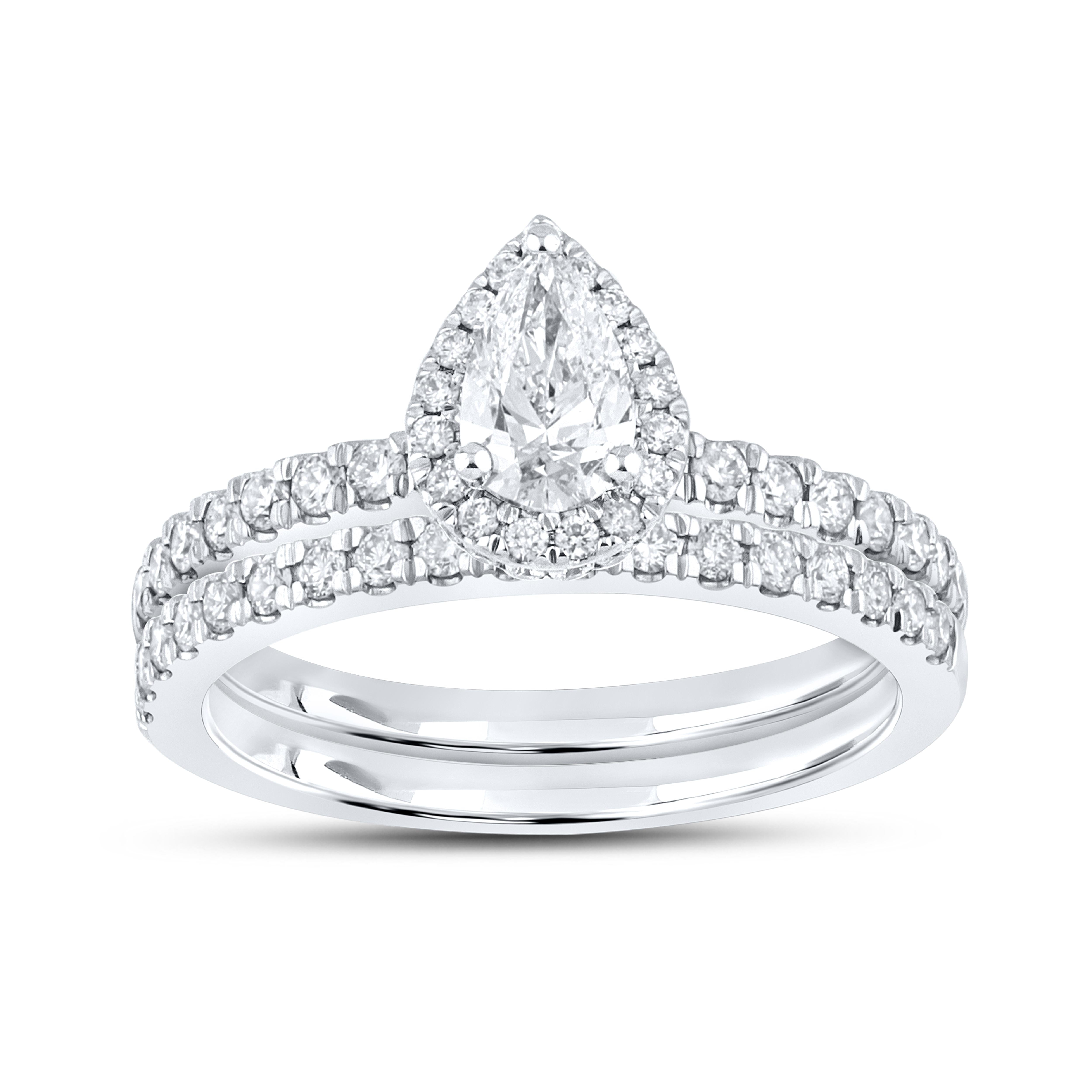10KT WHITE GOLD 1.15 CTW PEAR SHAPE DIAMOND BRIDAL RING SET