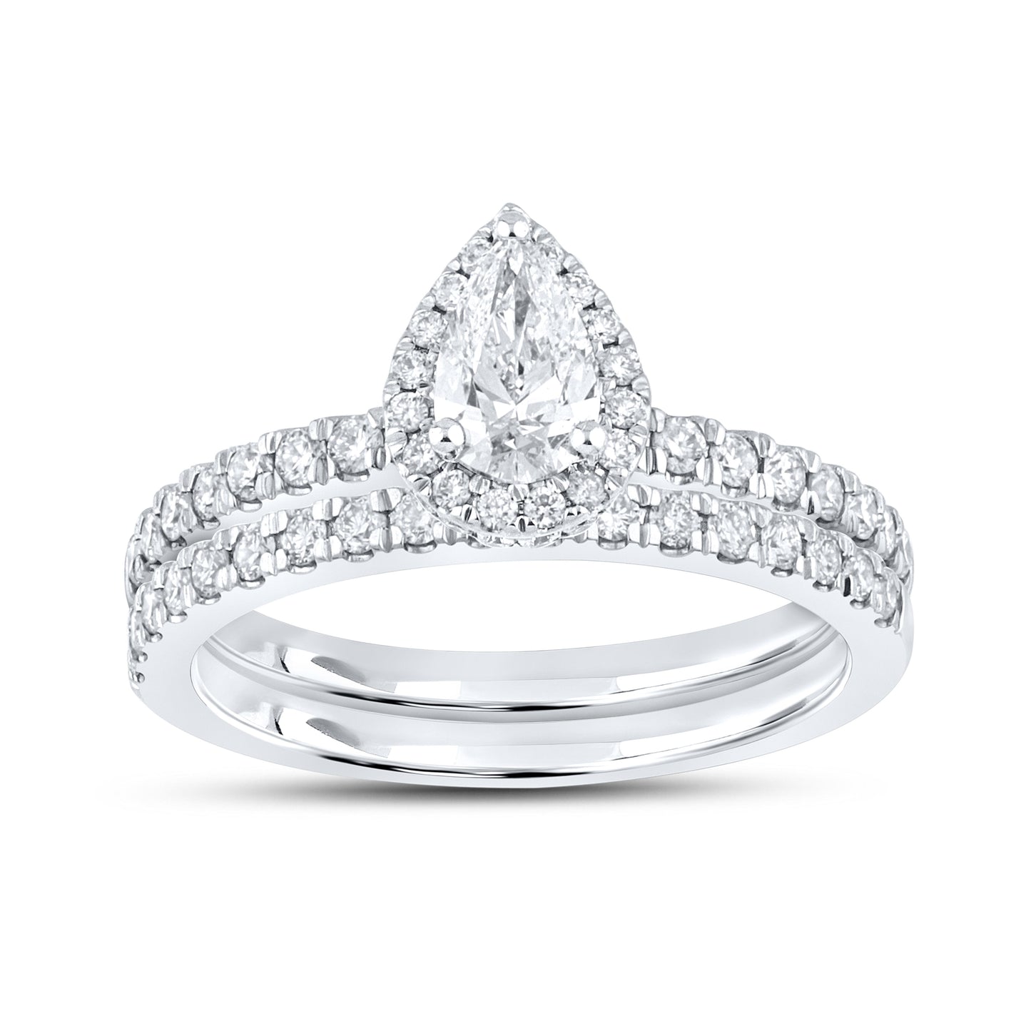 10KT WHITE GOLD 1.14 CTW PEAR SHAPE DIAMOND BRIDAL RING SET