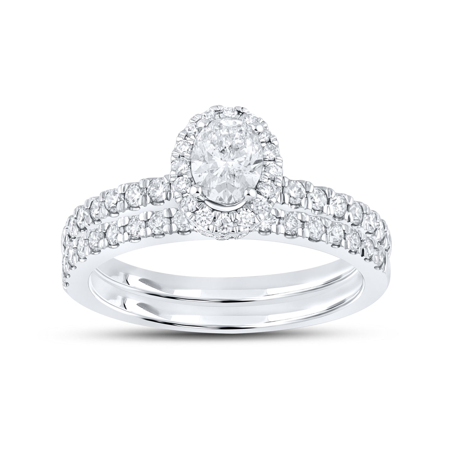10k White Gold 1.14 CTW OVAL SHAPE Diamond Bridal Ring Set