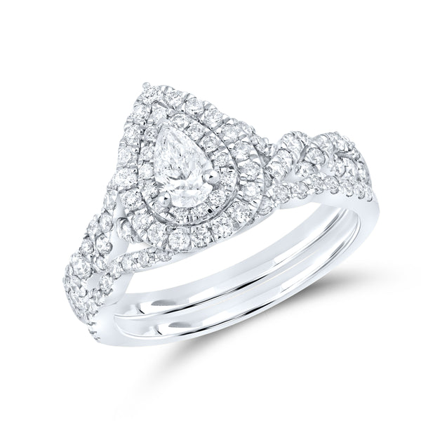 10KT WHITE GOLD 1.01 CTW Pear Shape Bridal ring set