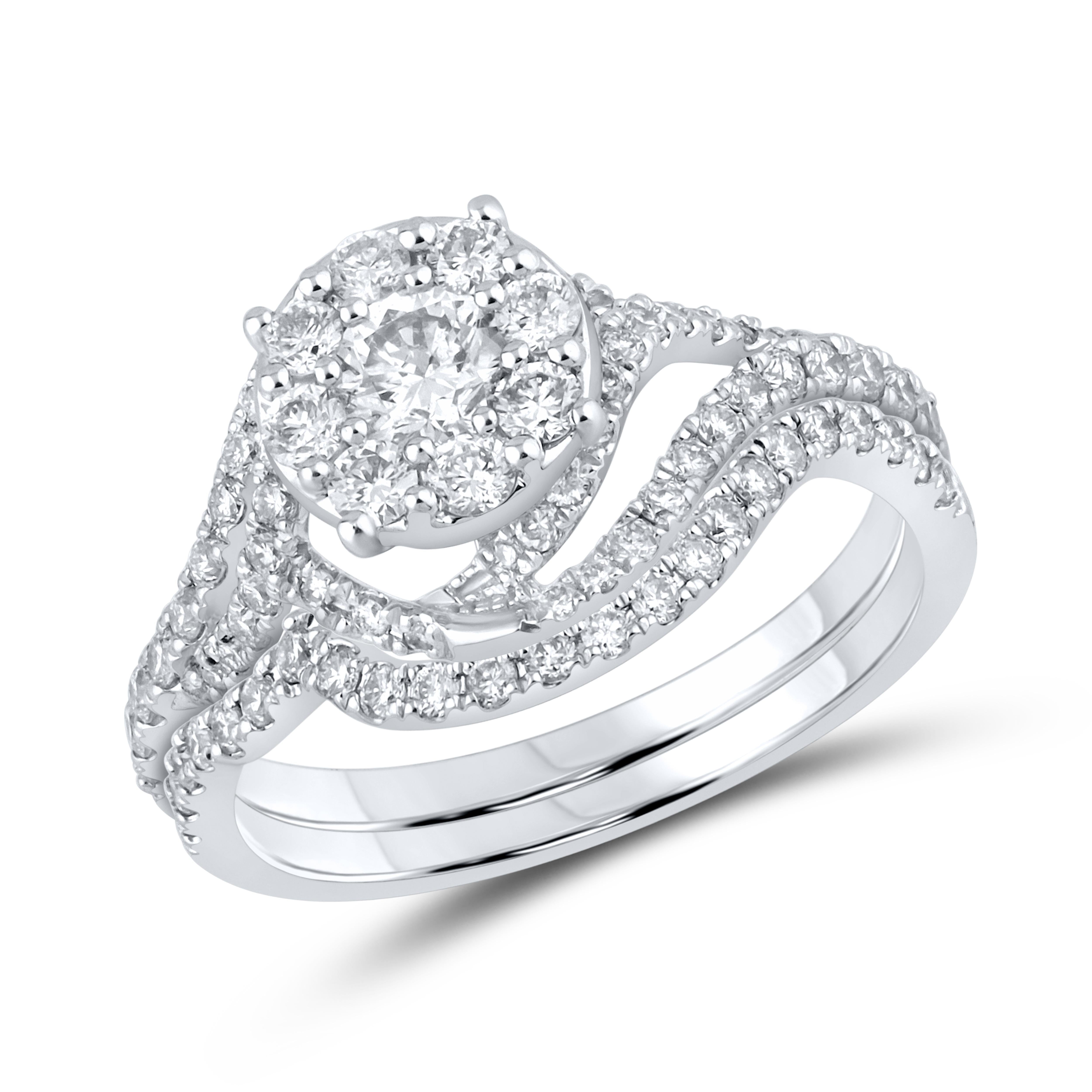 10kt White Gold 1.10 CTW Natural Diamond Bridal Ring Set